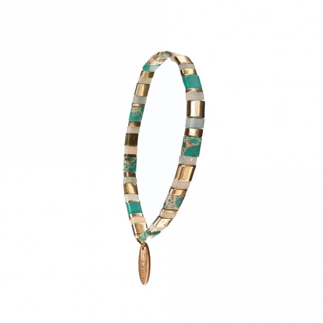 Hot Tomato Miyuki Beads Turquoise Gold Elasticated Bracelet