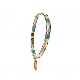 Miyuki Beads Turquoise Gold Elasticated Bracelet