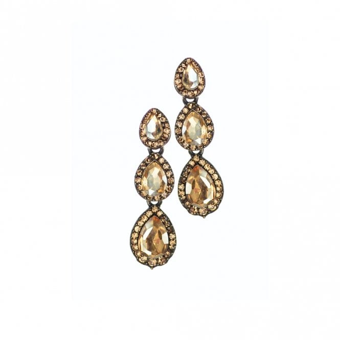 Hot Tomato Pear Shaped Champagne Crystal Drop Earrings