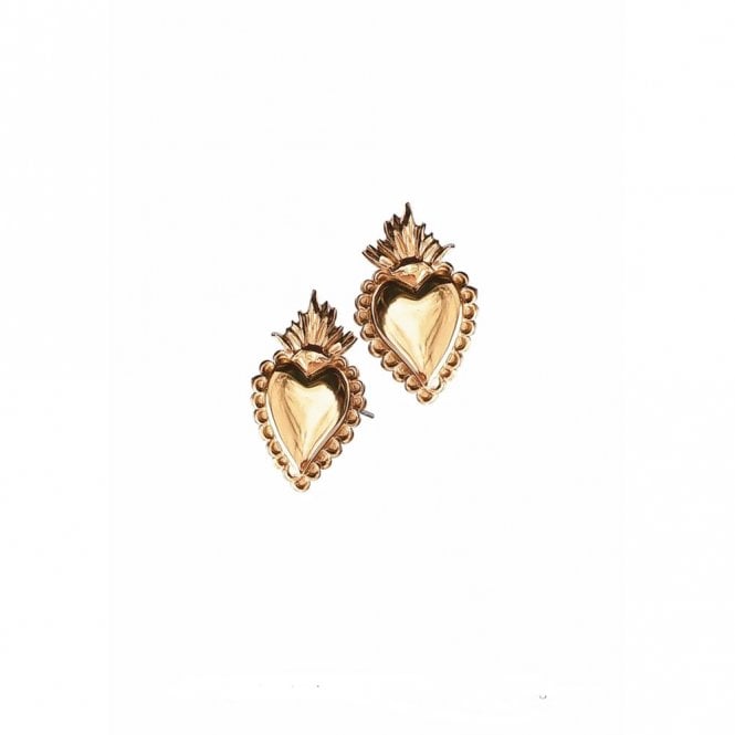 Hot Tomato Sacred Heart Gold Stud Earrings
