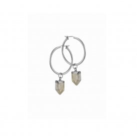 Stone on Silver Hoop Earrings