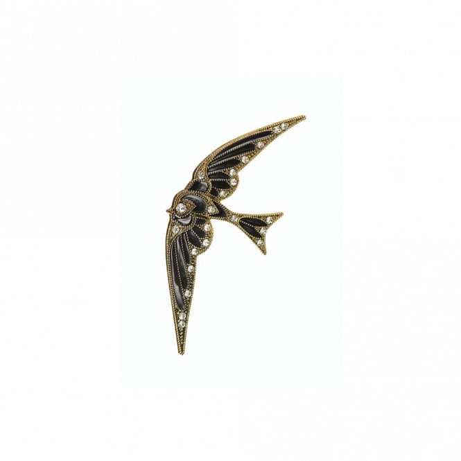 Hot Tomato Swallow Flight Antique Gold & Black Brooch