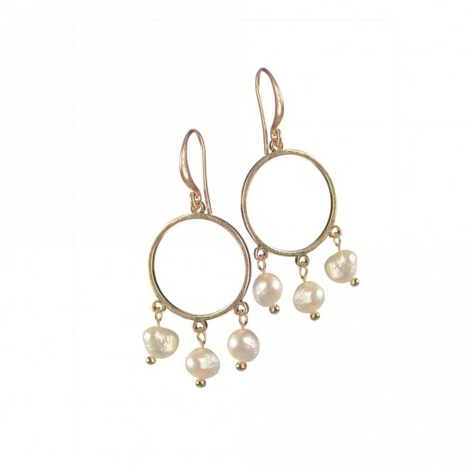 Hot Tomato Triptych of Pearls Drop Earrings