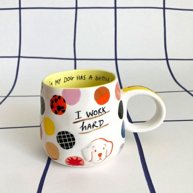 House of Disaster Small Talk 'I Work Hard' Dog Cup