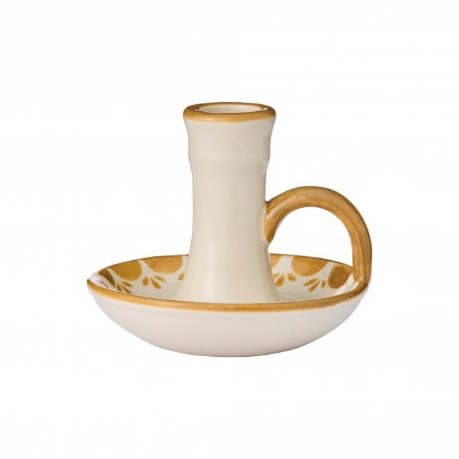 Ib Laursen Cream Candle Holder with Brown Edge