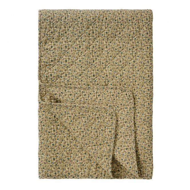 Ib Laursen Cream with Blue & Light Pink Flowers Quilted Throw