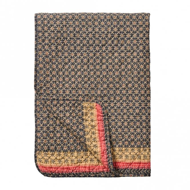 Ib Laursen Dark Blue with Pink Border Quilted Throw