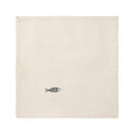 Embroidered Atlantis Blue Fish Butter Cream Cloth Napkin