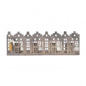 House Facades Festive Metal Candle Holder