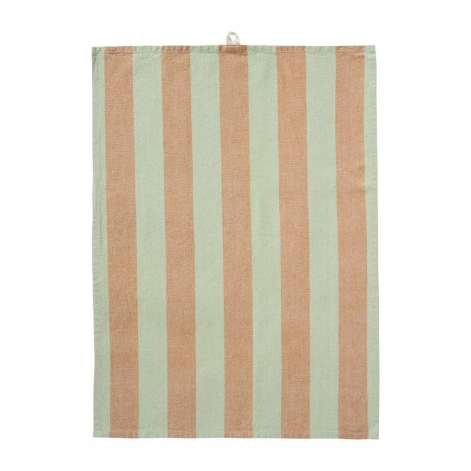 Ib Laursen Linus Light Green & Brown Wide Stripe Tea Towel