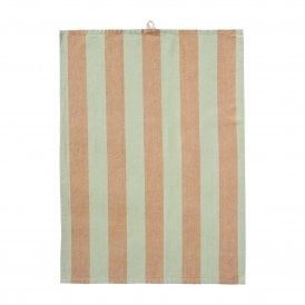 Linus Light Green & Brown Wide Stripe Tea Towel