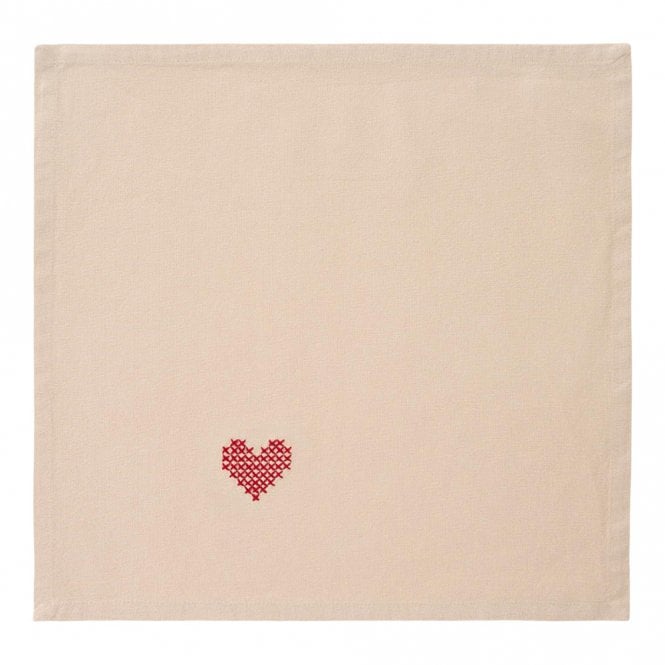 Ib Laursen Red Heart Stitch Linen Cloth Fabric Napkin