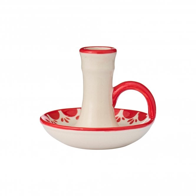 Ib Laursen Red Pattern Edge Candle Holder with Handle