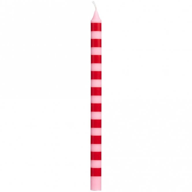 Ib Laursen Stripe Red and Pink Taper Candle