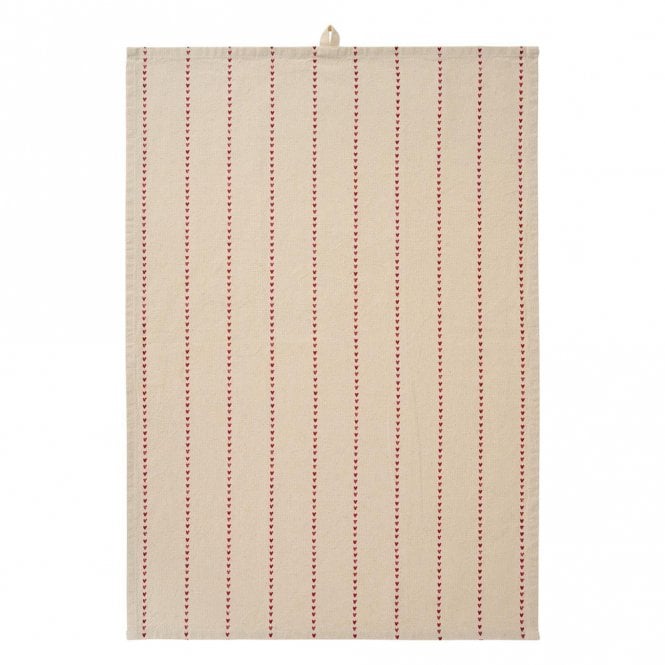 Ib Laursen Valentina Red Hearts Stripe Tea Towel