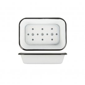White Enamel Deep Soap Dish with Draining Holes