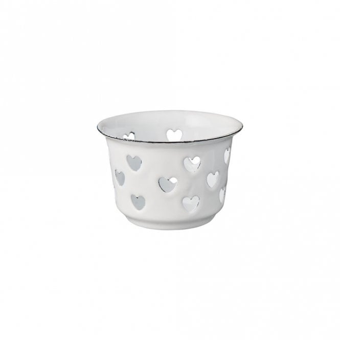 Ib Laursen White Enamel Hearts Tealight Holder