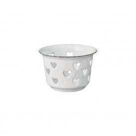 White Enamel Hearts Tealight Holder