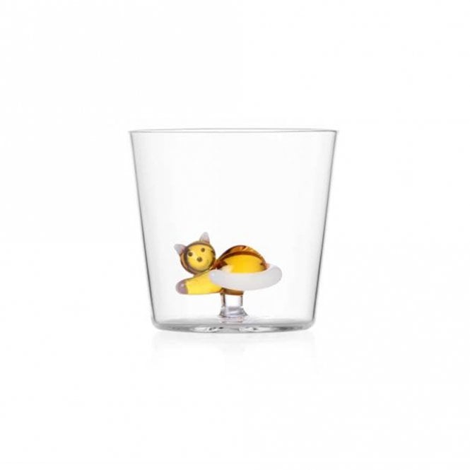 Ichendorf Milano Amber Cat with White Tail Lying Down Glass Tumbler