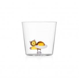 Amber Cat with White Tail Lying Down Glass Tumbler