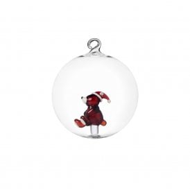 Brown Bear with Christmas Hat Glass Bauble