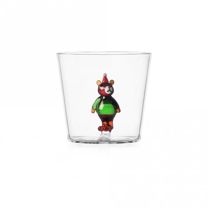 Ichendorf Milano Brown Bear with Christmas Hat Glass Tumbler