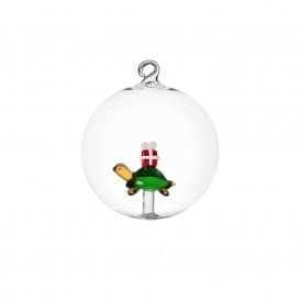 Turtle with Present Glass Bauble