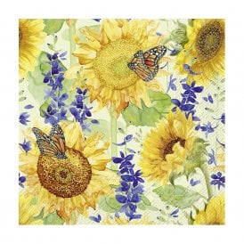 Sunflower and Larkspur Green Cocktail Napkins