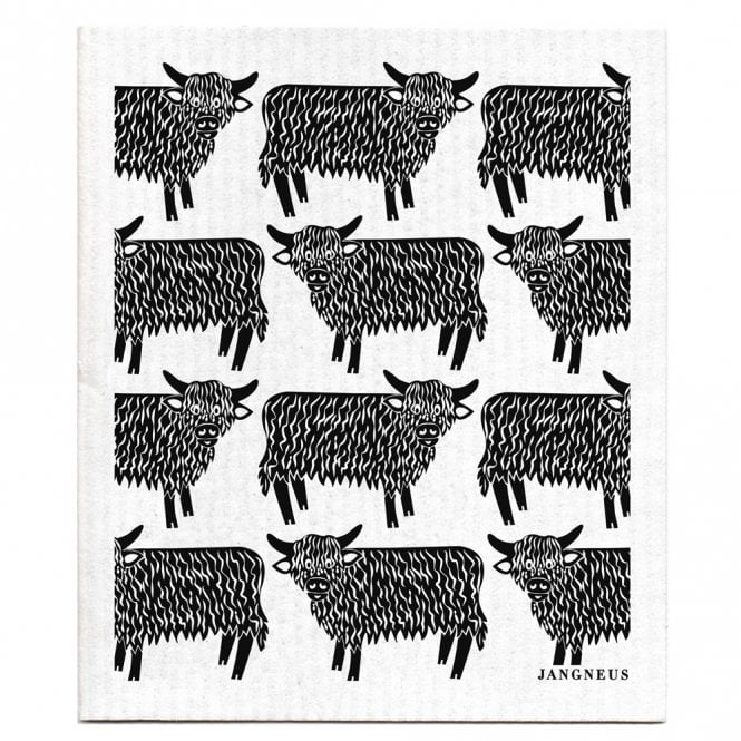 Jangneus Black Highland Cow Swedish Dishcloth