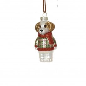 Beagle Chequered Jumper Glass Hanging Decoration