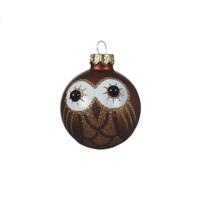 Kaemingk Brown Owl Beady Eye Glass Mini Bauble