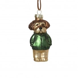 Bulldog Green Jumper Glass Hanging Decoration