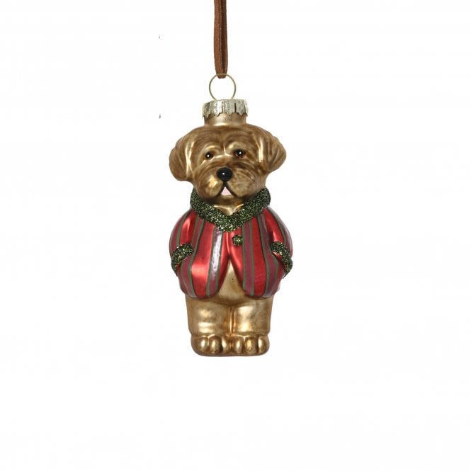 Kaemingk Cockapoo Red Stripe Jumper Glass Hanging Decoration