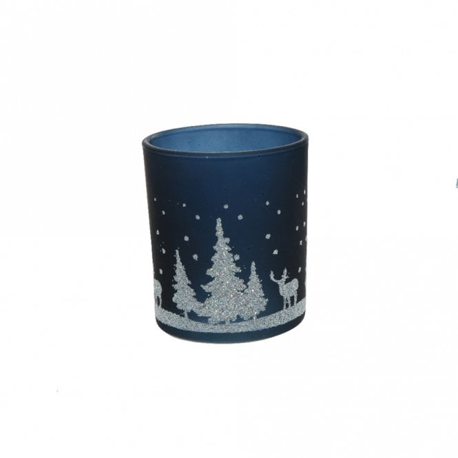 Kaemingk Dark Blue Glass Tealight Holder
