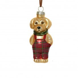 Golden Retriever Red Dungarees Glass Hanging Decoration