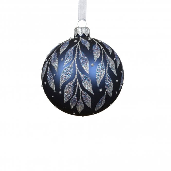 Kaemingk Matte Blue with Silver Leaf Bauble