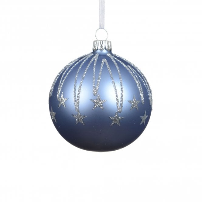Kaemingk Matte Light Blue with Silver Glitter Star Drops Bauble