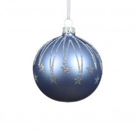 Matte Light Blue with Silver Glitter Star Drops Bauble