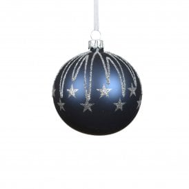 Matte Navy Blue with Silver Glitter Star Drops Bauble