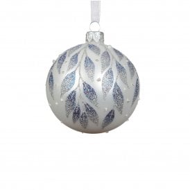 Matte White Blue and Silver Leaf Bauble