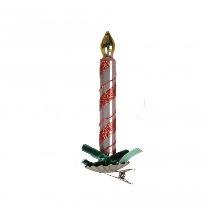 Kaemingk Red and Rose Candy Stripe Clip On Candle Decoration