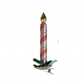 Red and Rose Candy Stripe Clip On Candle Decoration
