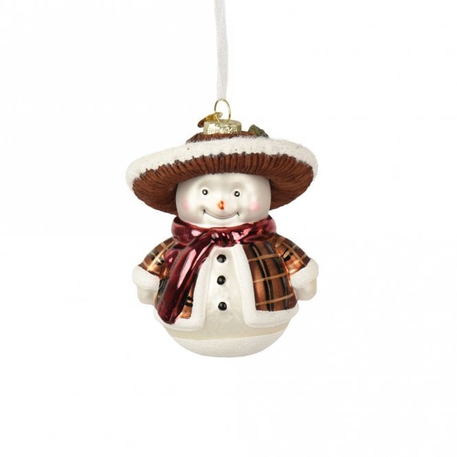 Kaemingk Snowman with Sombrero & Red Scarf Glass Hanging Decoration