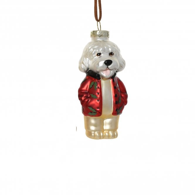 Kaemingk Westie Red Coat with Holly Glass Hanging Decoration