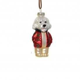 Westie Red Coat with Holly Glass Hanging Decoration