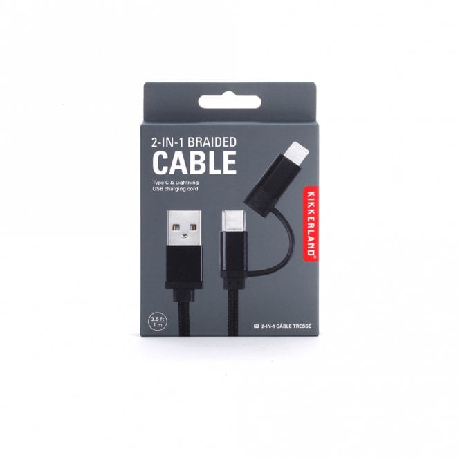 Kikkerland Black 2-in-1 Braided Cable