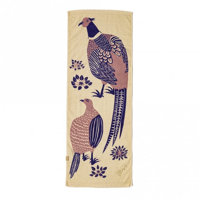Kusubashi Mon-Ori Morita MiW Pheasant Couple Taking a Walk Ivory Hand Towel