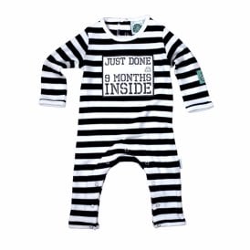 Just Done 9 Months Inside Black & White Stripy Newborn Babygrow