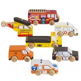 Emergency Helicopter and Rescue Cars Wooden Toy Set