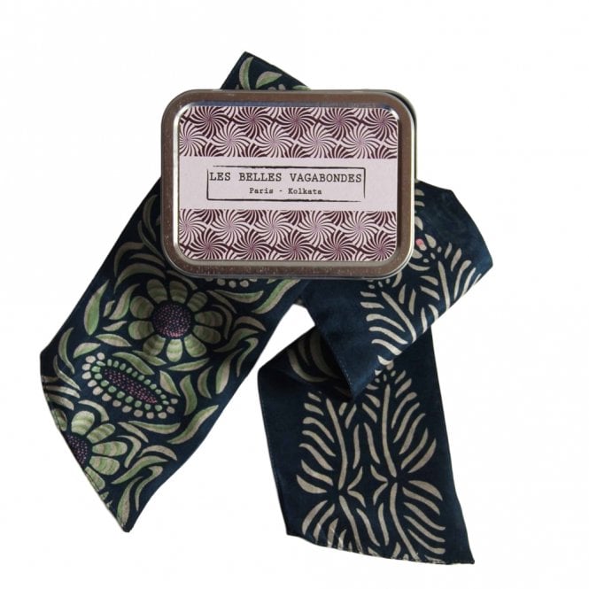 Les Belles Vagabondes Camelia Marine Navy Silk Headband